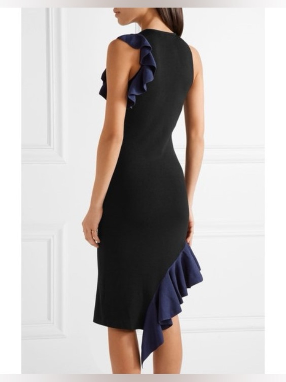 Jonathan Simkhai Black & Navy Ruffle Asymmetric Midi Cocktail Dress S - Picture 4 of 7